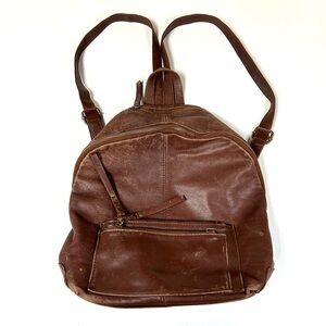 Borse In Pelle Backpack Purse Genuine Leather Women’s Brown Multi Zipper #2013